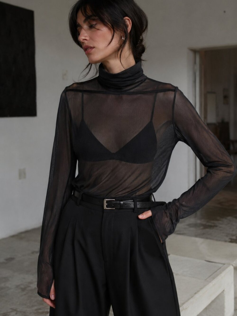 Kollontai Black sheer mesh turtleneck